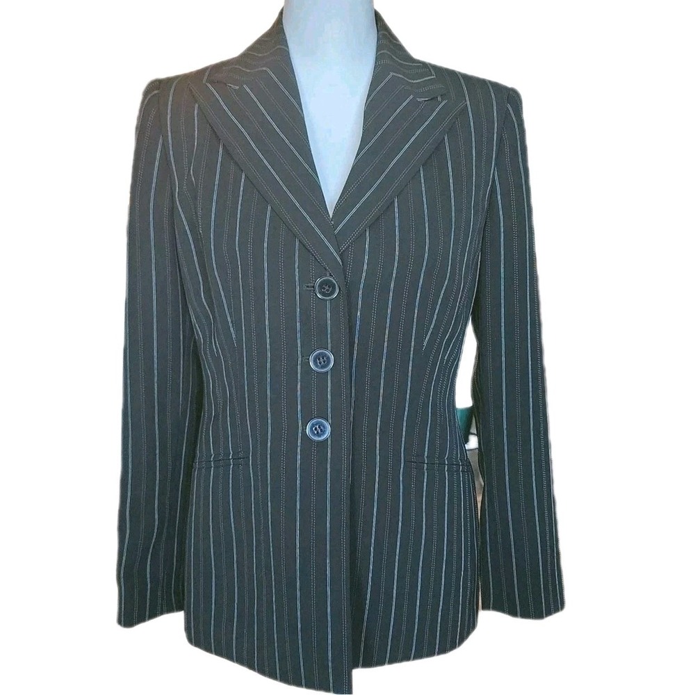 Kasper Suit Jacket Blazer Womens 6P Black Pinstripe Career Classic‎ Officecore